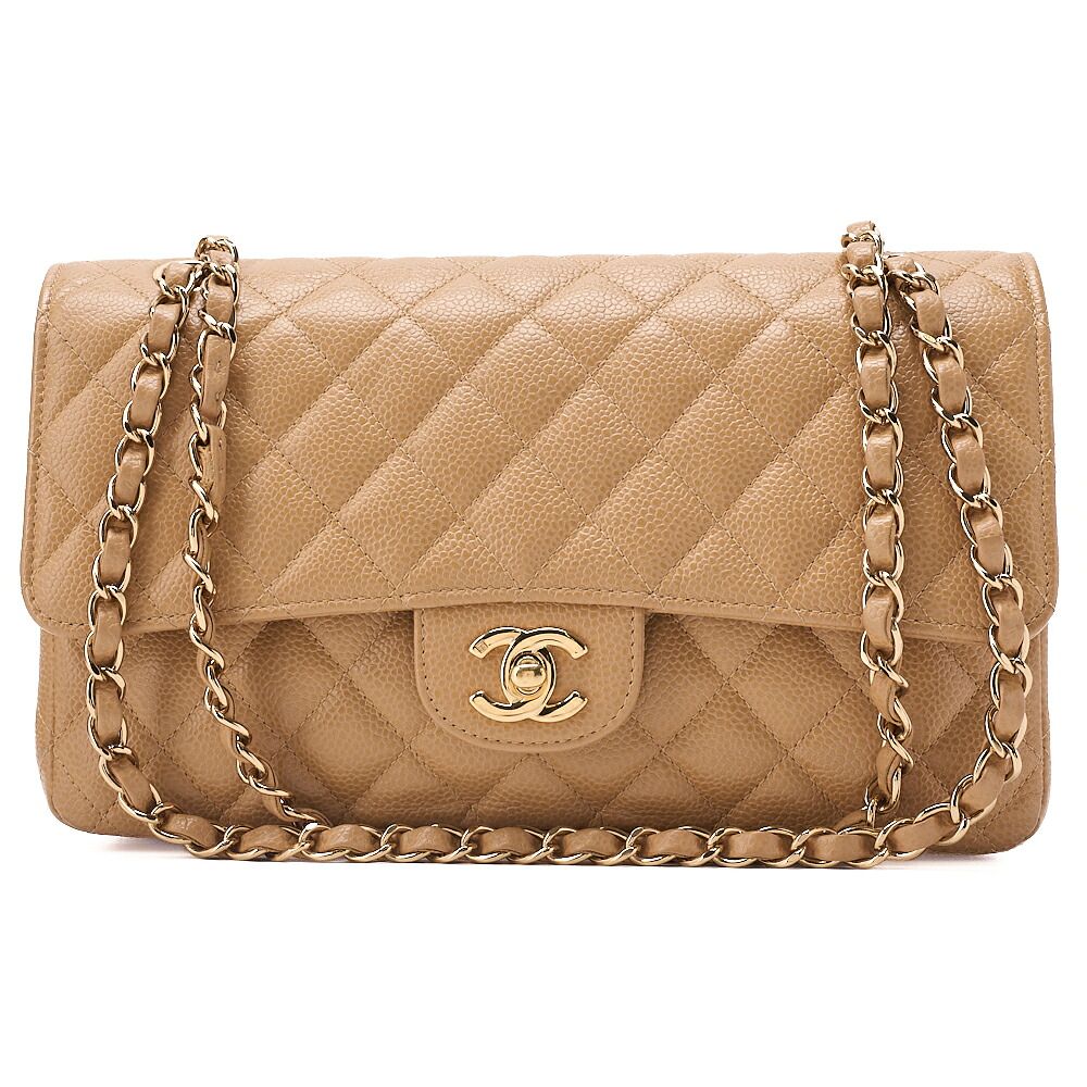 CHANEL シャネル キャビアスキン マトラッセ ダブルフラップ 25cm チェーンショルダー ベージュ（ゴールド金具）ブランド レディースバッグ ハイブランド【中古】【送料無料】
