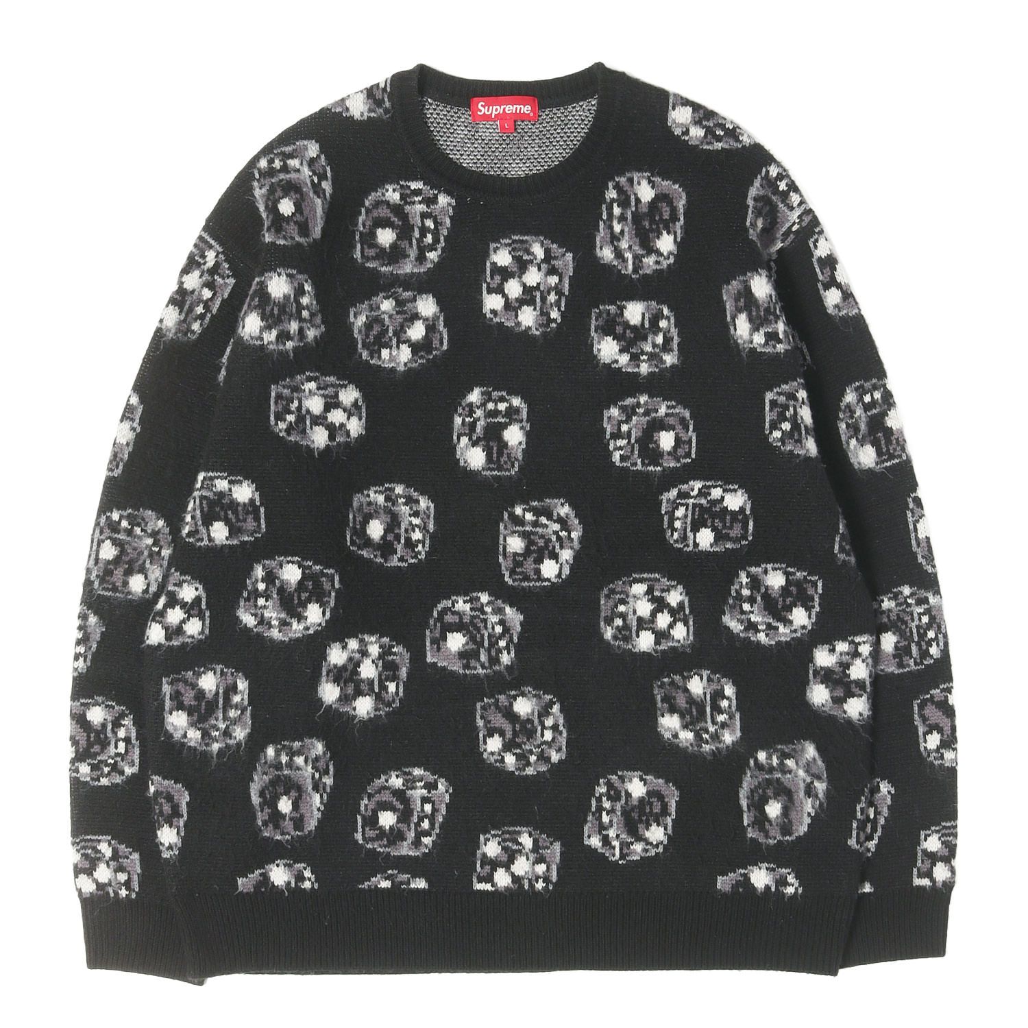 Supreme シュプリーム ニット ブラック 黒 L 22AW ダイス柄 クルーネック ニットセーター Dice Sweater トップス プルオーバー【メンズ】【中古】
