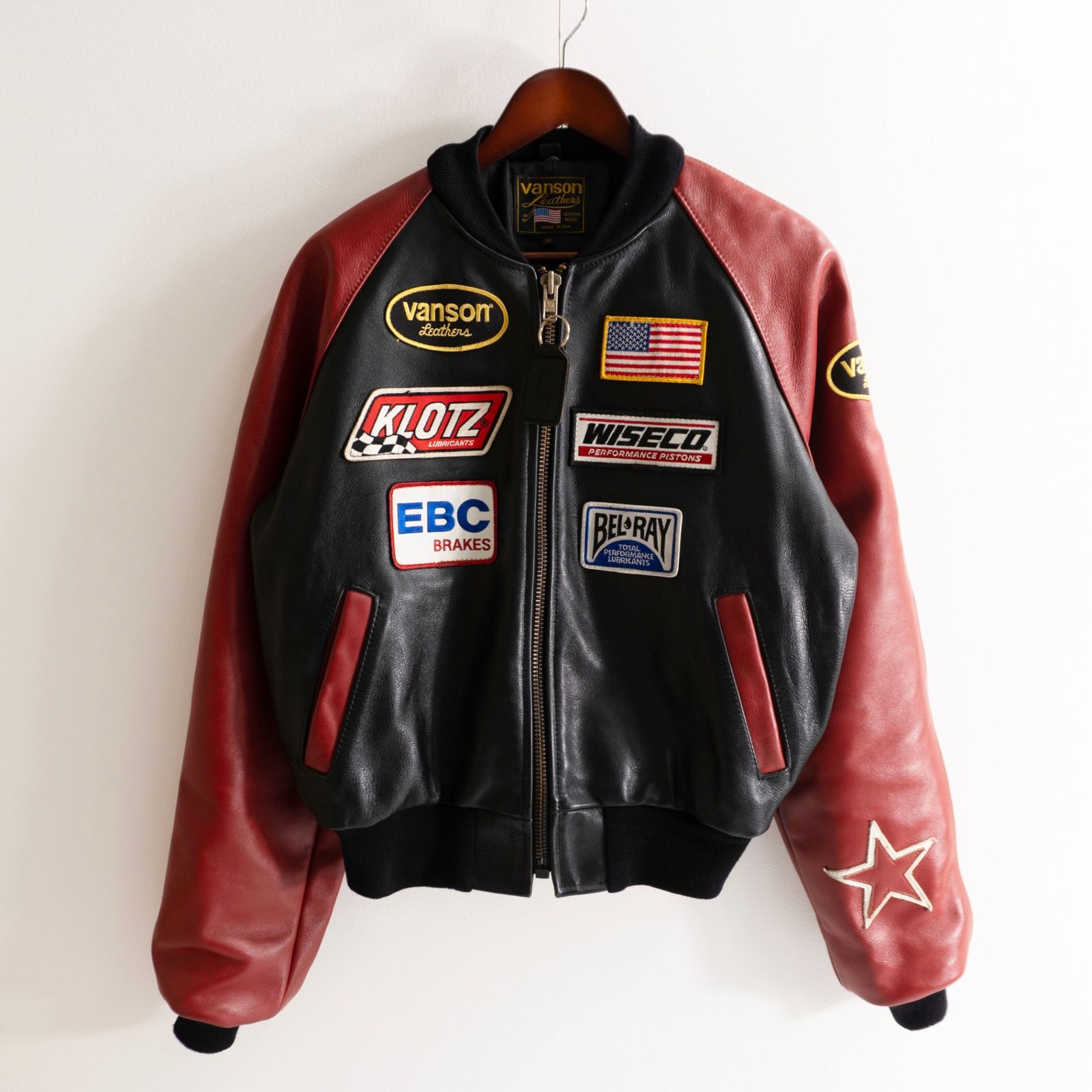 美品】 VANSON 【TJP オールレザー スタジャン】38 ブラック レッド