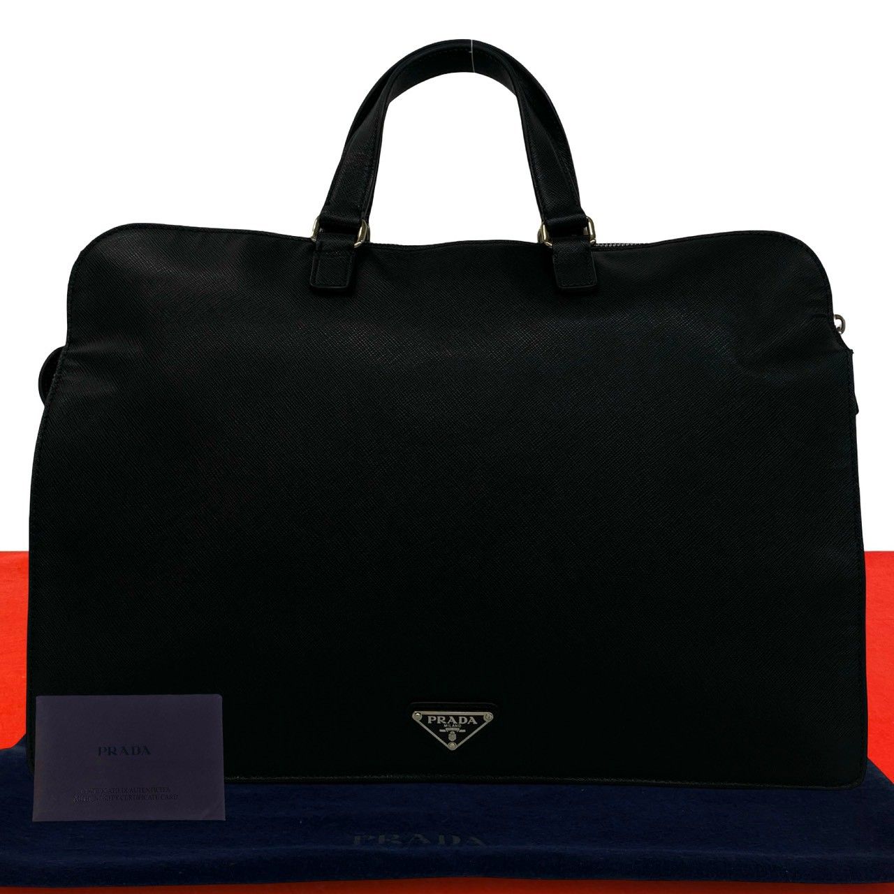 極 美品 袋付き PRADA プラダ 三角ロゴ 金具 サフィアーノ レザー 本革