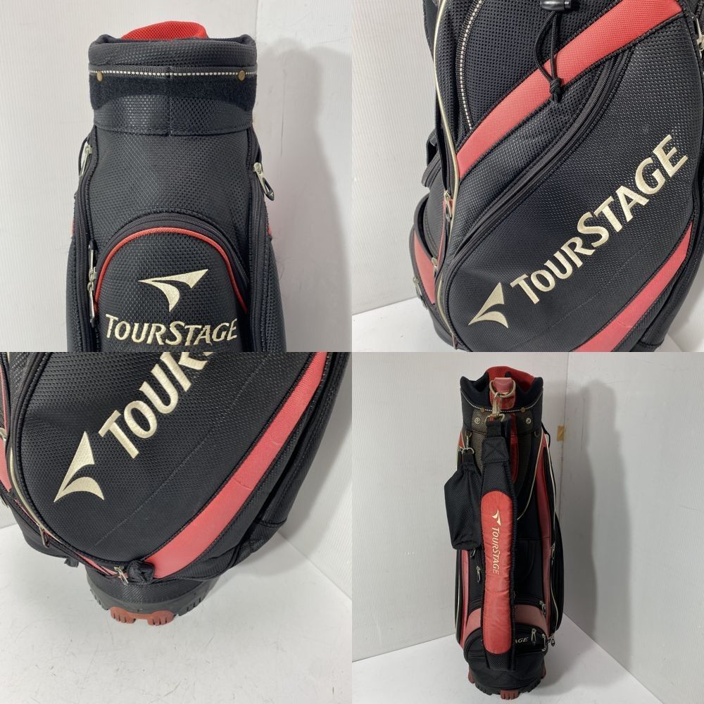 TOURSTAGE キャディバッグ 黒/赤 TOURSTAGE ツアーステージ ゴルフ キャディバッグ 8.5インチ 7分割