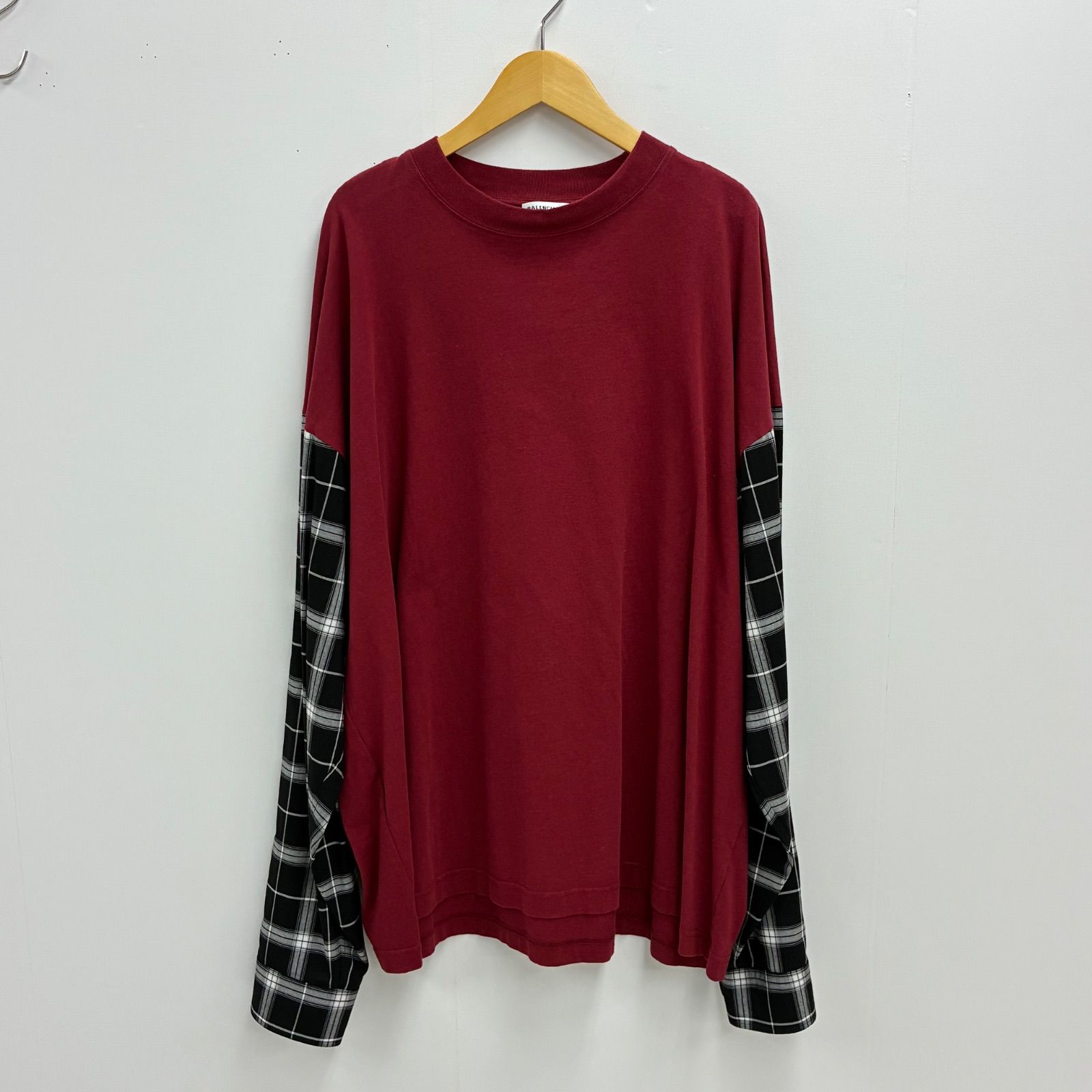 【バレンシアガ BALENCIAGA】切替チェックロングカットソー メンズ 36 ワインレッド ♪