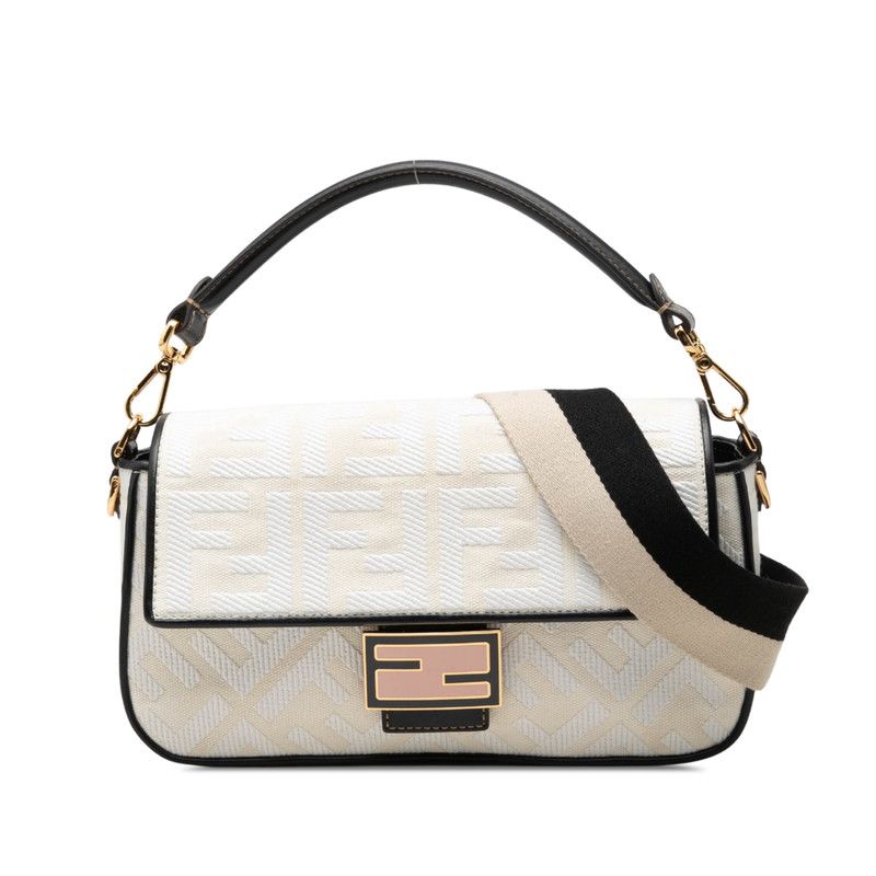 フェンディ バゲット ハンドバッグ ショルダーバッグ 2WAY 8BR600 ホワイト ブラック ピンク キャンバス レザー レディース FENDI【1-0287768】 129,000円
