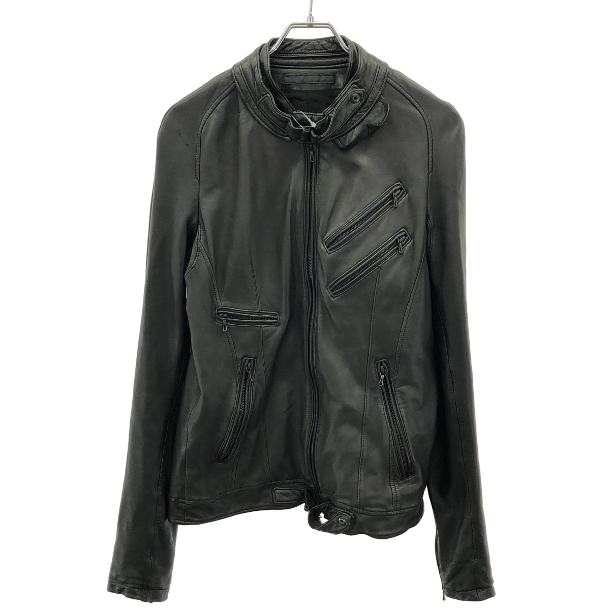 JULIUS ラムレザー ジャケット サイズ1 JULIUS ユリウス 11AW シングル ラムスキン レザージャケット ブラック