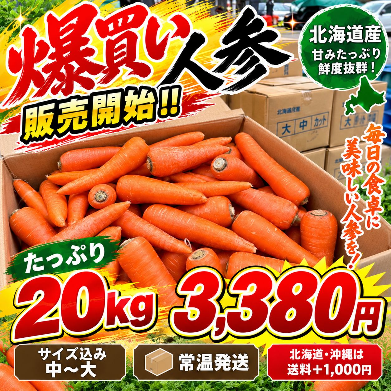 北海道産人参 20kg 新品 - メルカリ