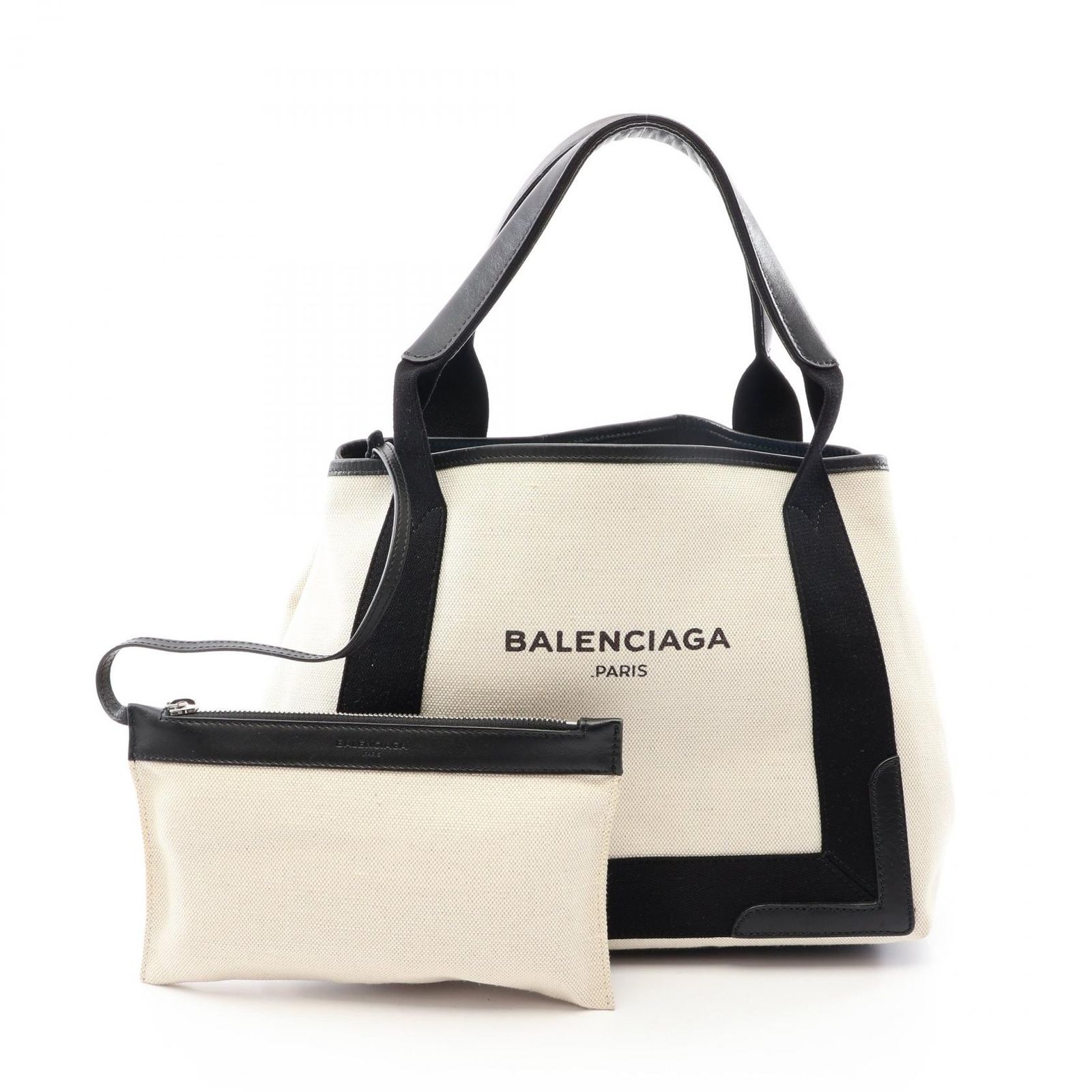 バレンシアガ BALENCIAGA トートバッグ NAVY CABAS S ネイビーカバ 339933 アイボリー/ブラック キャンバス レザー ネイビーカバス S レディース Used B 41,470円