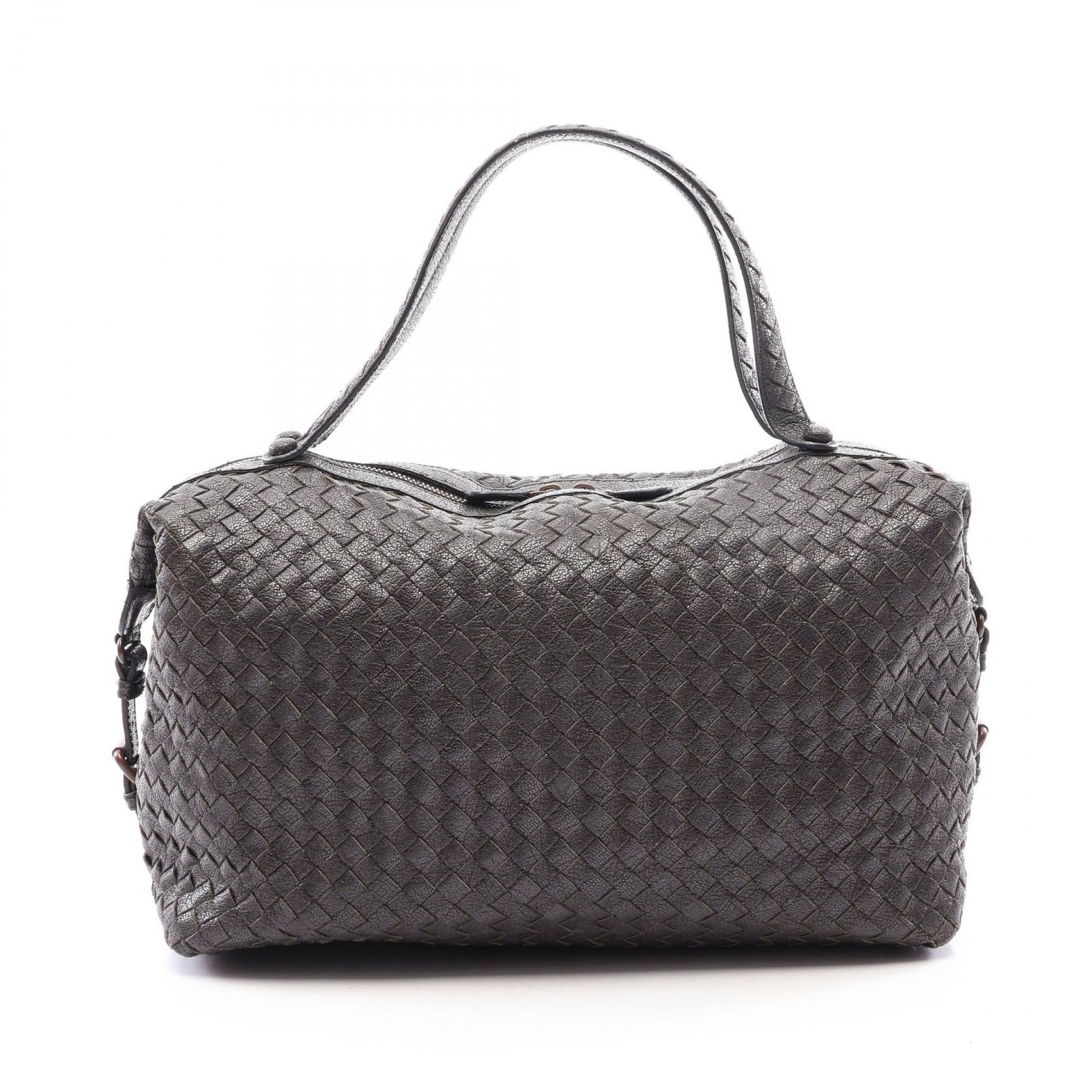 ボッテガヴェネタ BOTTEGA VENETA ハンドバッグ イントレチャート ブラック レザー イントレチャート ミニ ボストンバッグ ユニセックス Used B