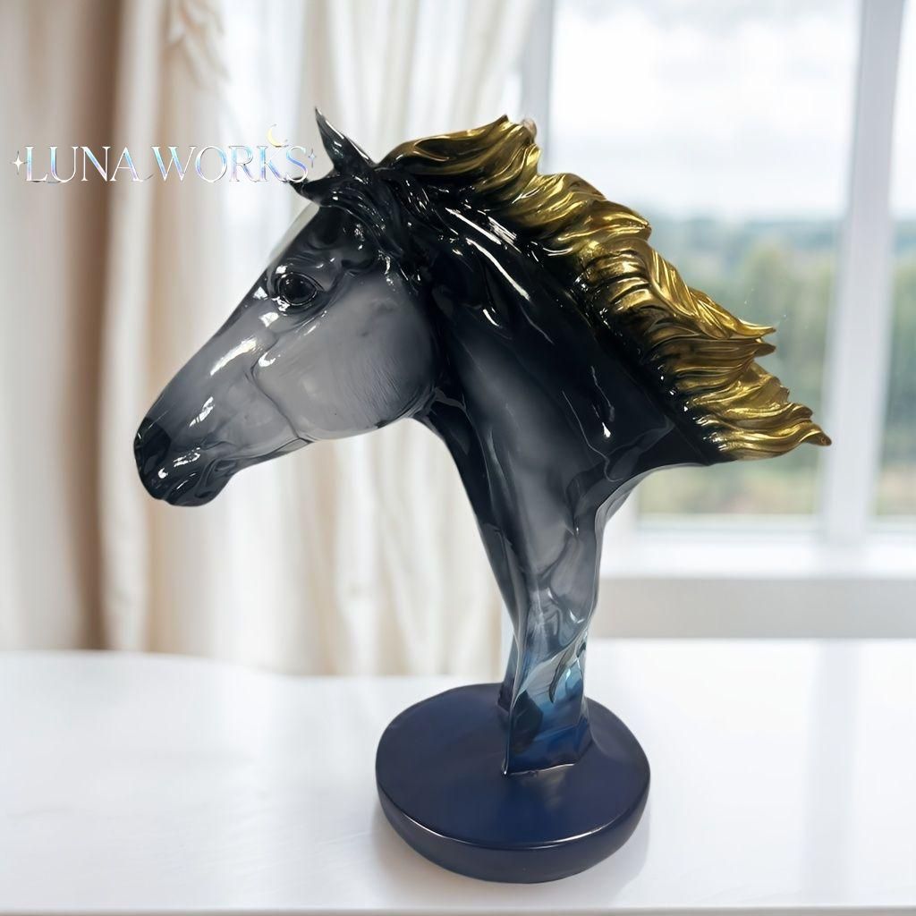 オブジェ 置物 馬の頭 うま ウマ 干支 正月飾り インテリア リビング ダイニング 玄関 寝室 装飾 オーナメント 樹脂 プレゼント ギフト オシャレ リアル 癒しグッズ ブルー ブラック
