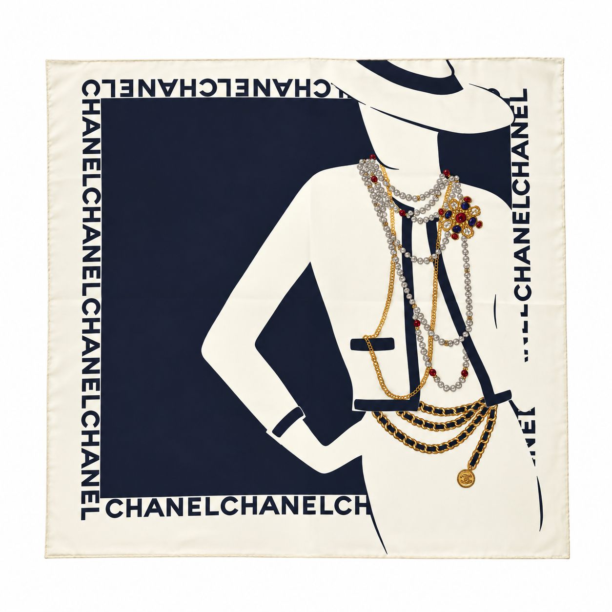 VINTAGE CHANEL 大判 シルクスカーフ マドモアゼル ココ グリポア CHANEL シャネル 大判シルクスカーフ 90×90 マドモアゼル ココ