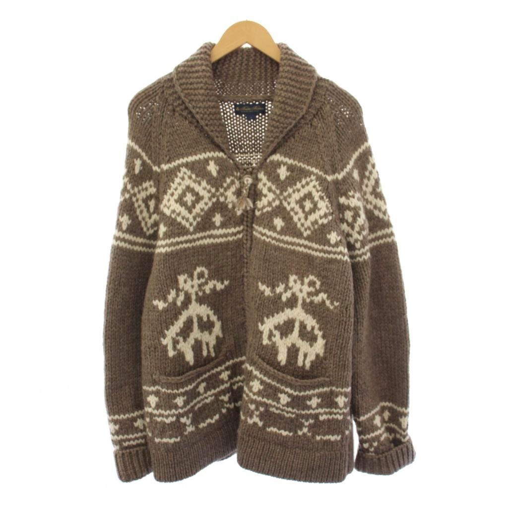 ブルックスブラザーズ BROOKS BROTHERS カウチンニットカーディガン ショールカラー ジップアップ Ｌ 茶 /KH