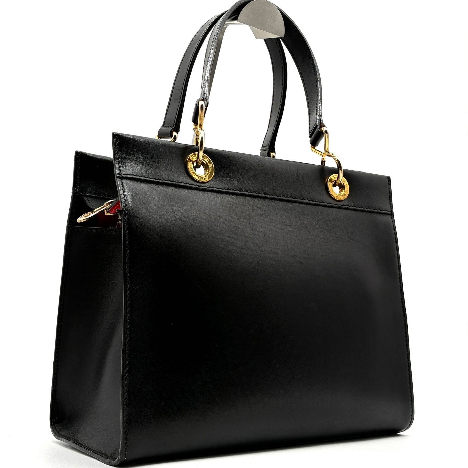 美品 セリーヌ CELINE ハンドバッグ ロゴリング 手持ち フォーマル 冠婚葬祭 パーティー 自立 レザー 本革 ブラック 黒 秋のお出かけ 冬支度 年末年始 冬休み 忘年会 冬のボーナス クリスマス ご褒美 プレゼント 27,936円