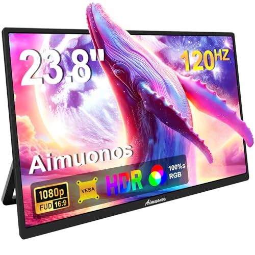 23.8インチポータブルモニター、1080Pモバイルモニター 120Hz FHD HDR プラグアンドプレイ HDMI IPS モバイルディスプレイ デュアルスピーカー トラベル外部スクリーン PC、タブレット、Mac、Xbox、PS3/4/ 3d31bc0f