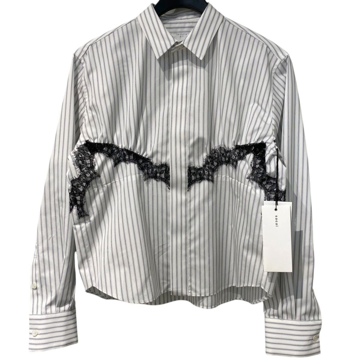 ら*ら様 sacai プリーツブラウス sacai 26SS Poplin Shirtレースストライプポプリンシャツ