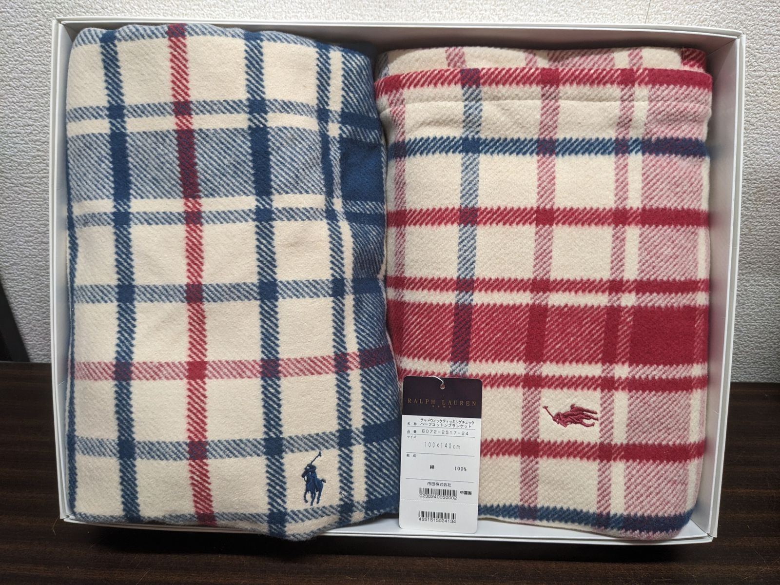 未使用 ◎ RALPH LAUREN ハーフケット 2枚組 チェック 赤/青 ラルフ