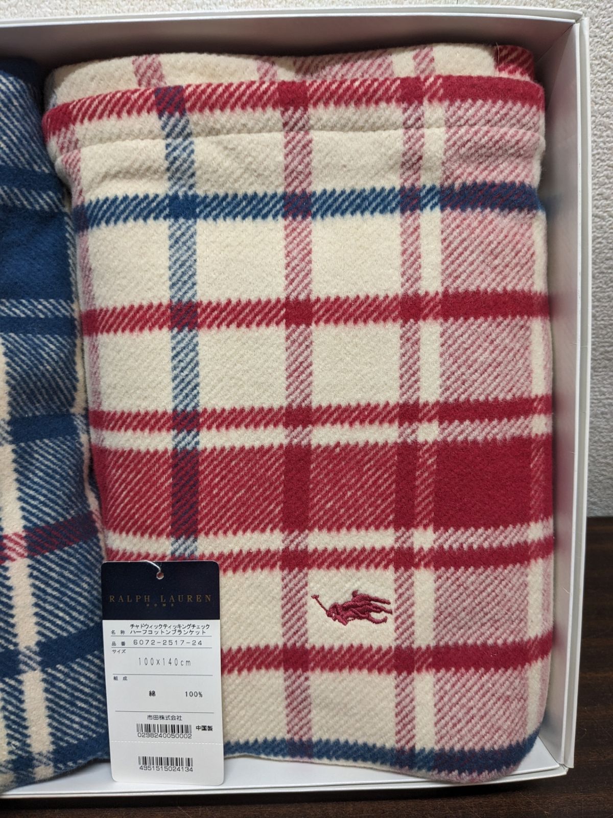未使用 ◎ RALPH LAUREN ハーフケット 2枚組 チェック 赤/青 ラルフ