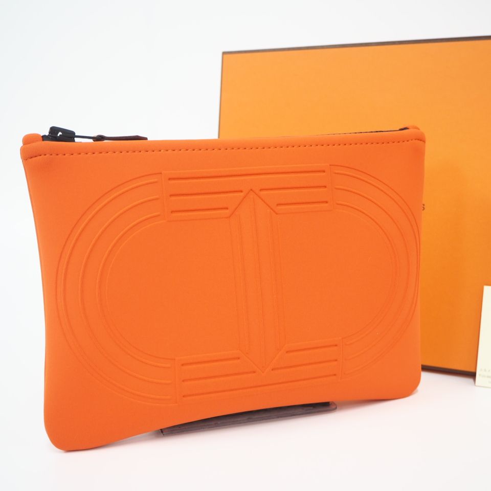 ★3日以内返品可★ 未使用 HERMES エルメス エルメス ネオバン フラットポーチPM H104311M 03 ポーチ オレンジ ブラック ナイロン レディース