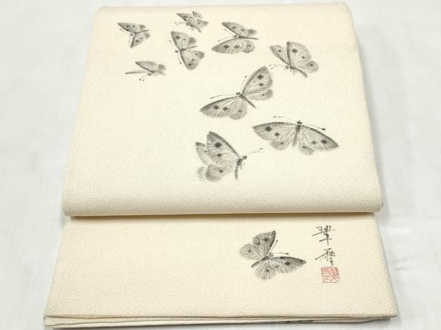 平和屋着物●六通柄袋帯　作家物　手描き　舞蝶文　金通し地　正絹　逸品　CABM9874hy 22,152円