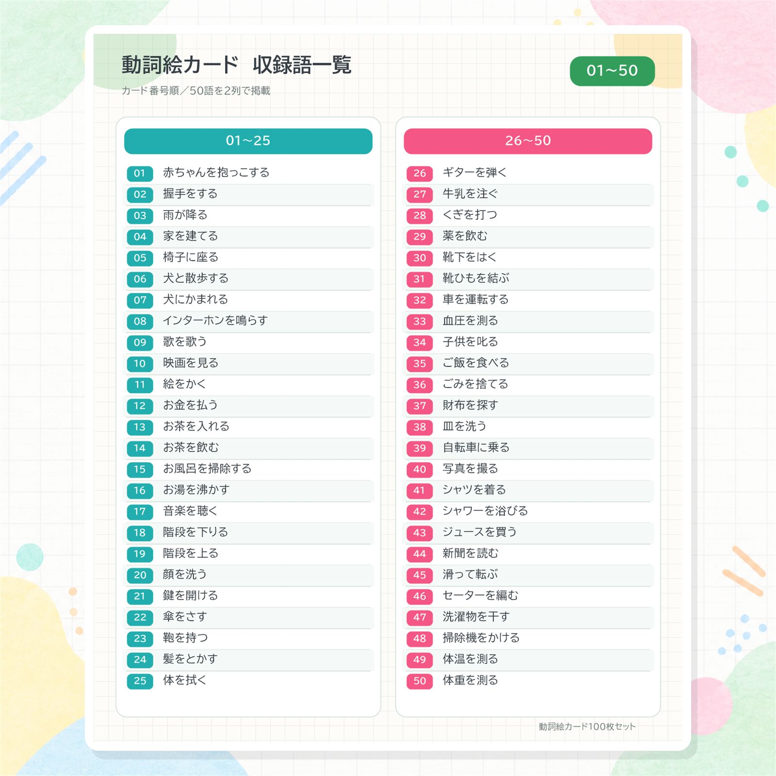 動詞絵カード100枚｜言語訓練・失語症・発達支援｜ST使用教材・失語症