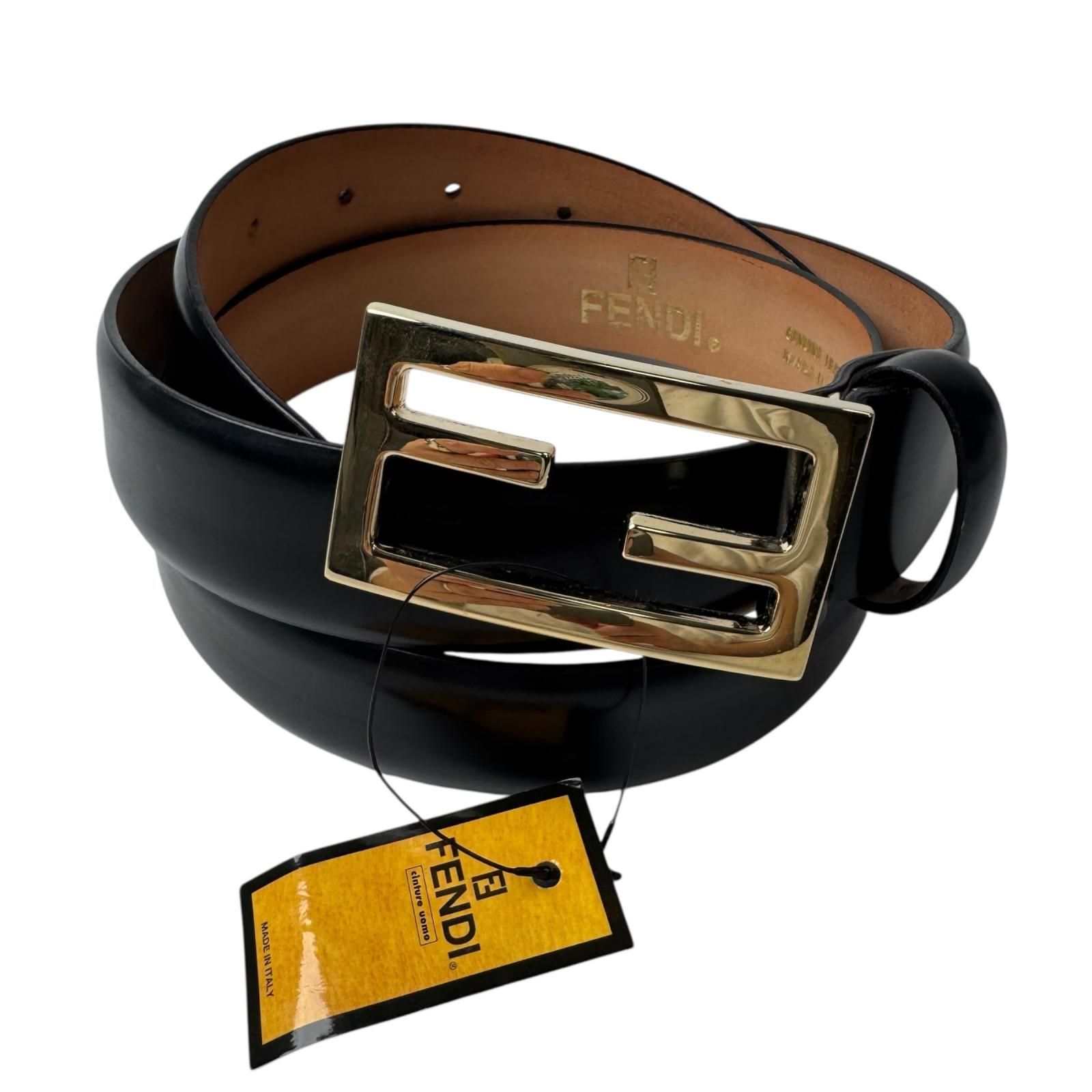 美品 フェンディ FENDI FFロゴバックル レザー ベルト 100/115 115014