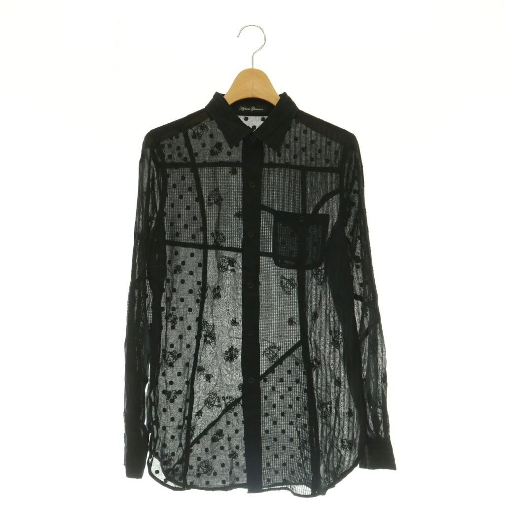 ヒステリックグラマー　シアー　シャツ　ブラウス　ブラック　黒　長袖　ヒスガール ヒステリックグラマー HYSTERIC GLAMOUR 総柄刺繍シアーブラウス