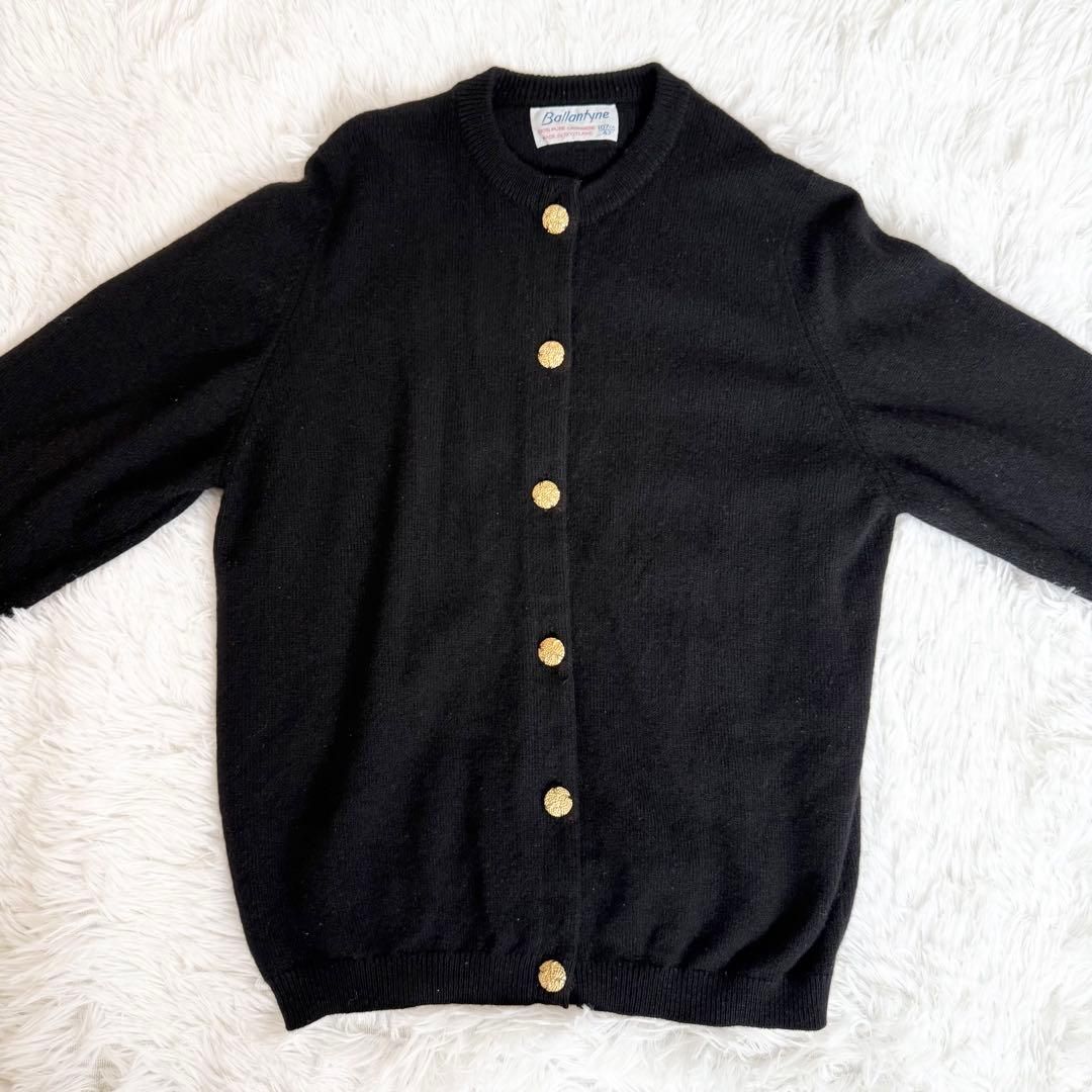 奇跡70s Ballantyne 100%特級カシミヤ 金ボタン カーディガン黒 Ballantyne バランタインカシミヤ カシミヤ100% 金ボタン カーディガン