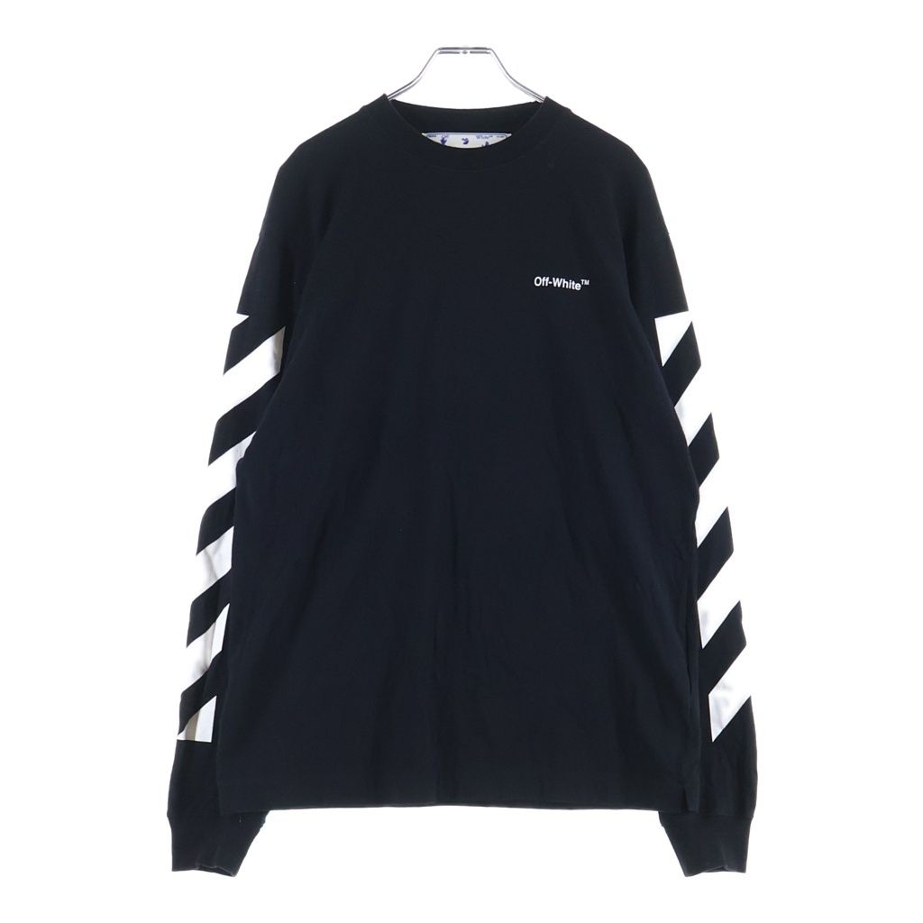 OFF-WHITE (オフホワイト) Diag Graphic Sleeve Tee ロゴプリント クルーネック 長袖Tシャツ ブラック OMAB064C99JER001 12,856円