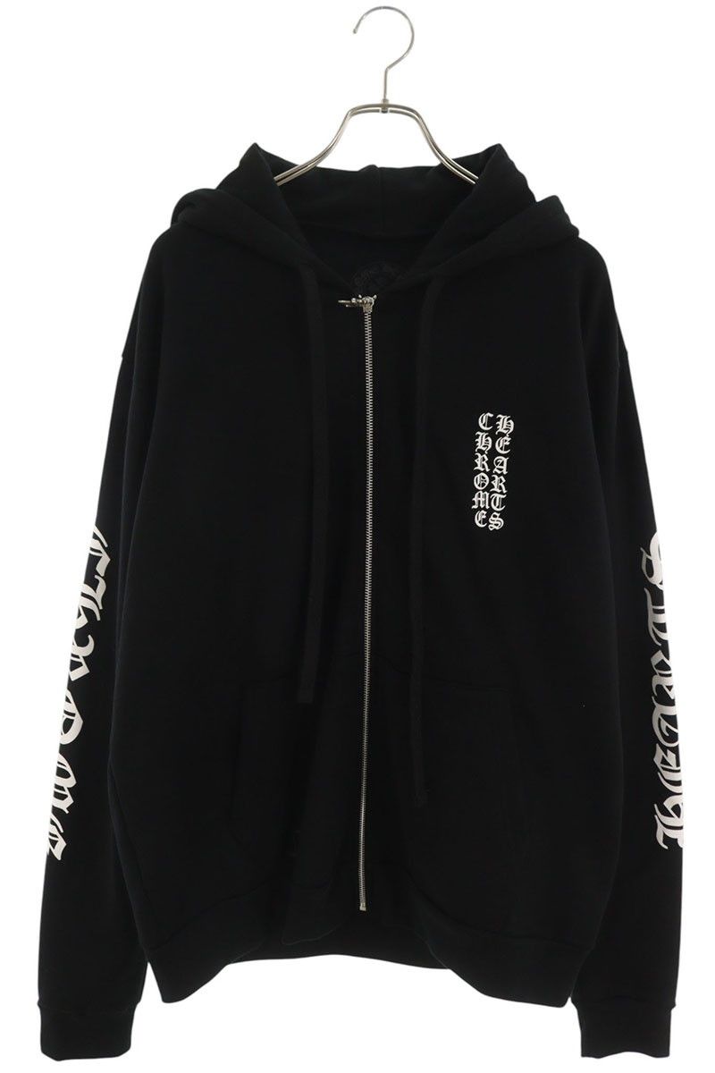 クロムハーツ SWTSHRT HD ZIP 袖ロゴプリントジップアップパーカー メンズ M