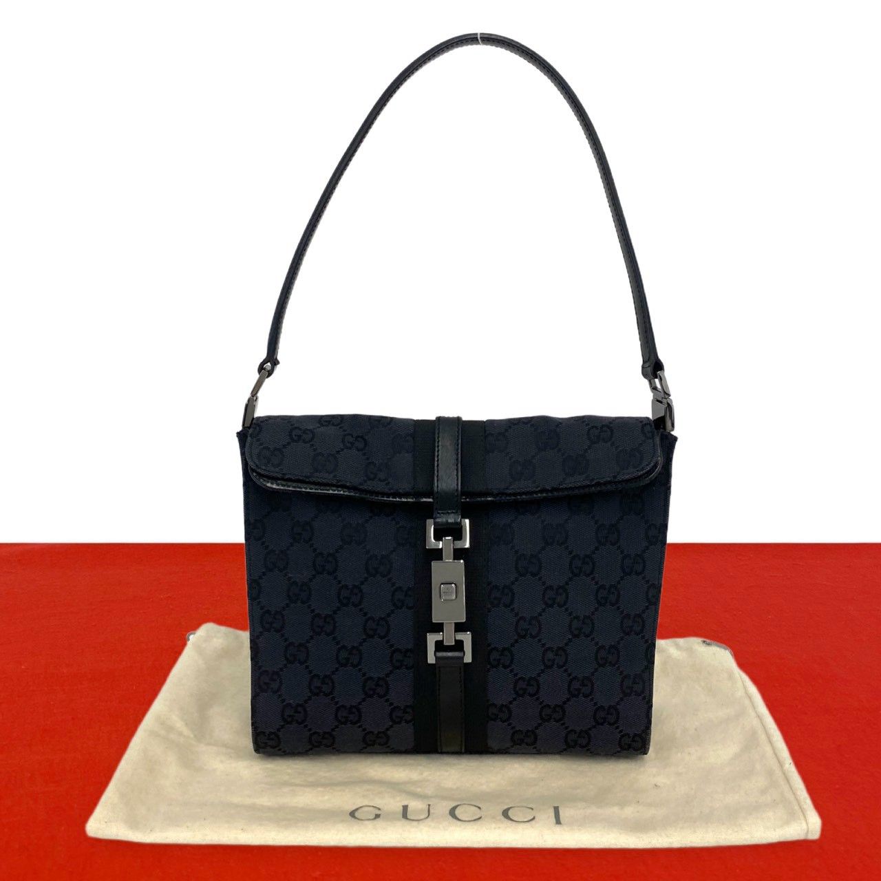 希少!!GUCCI グッチ Jackie ジャッキー シルバー金具 ブラック 黒 極 美品 袋付き GUCCI グッチ ジャッキー 金具 GG 柄 キャンバス