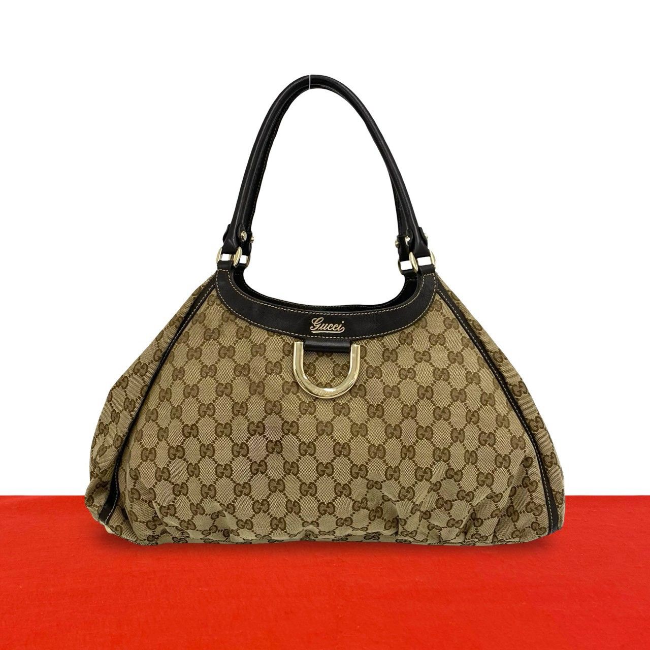 極 美品 GUCCI グッチ ロゴ 金具 GG 柄 キャンバス レザー 本革 トート