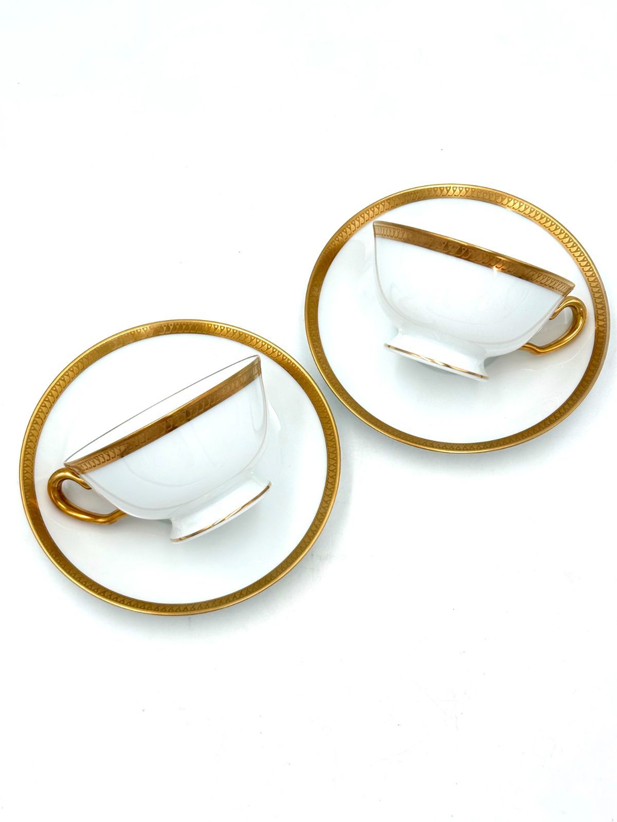 美品】大倉陶園 OKURA 片葉金蝕 カップ＆ソーサー 金彩 2客セット