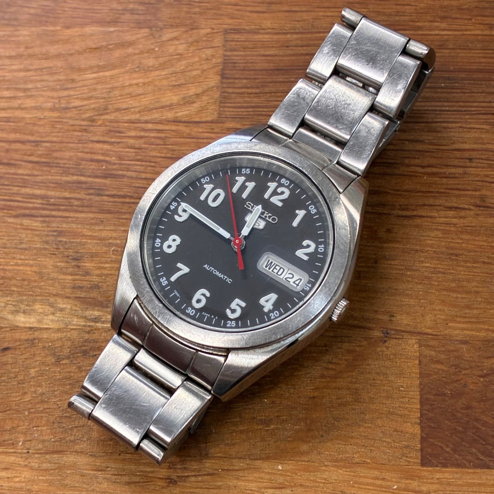 稼動品】SEIKO セイコー5 SEIKO 5 自動巻き(7S26-0420)黒文字盤 裏スケ