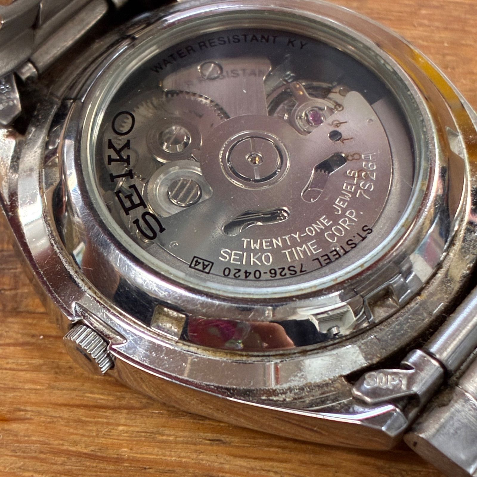 稼動品】SEIKO セイコー5 SEIKO 5 自動巻き(7S26-0420)黒文字盤 裏スケ