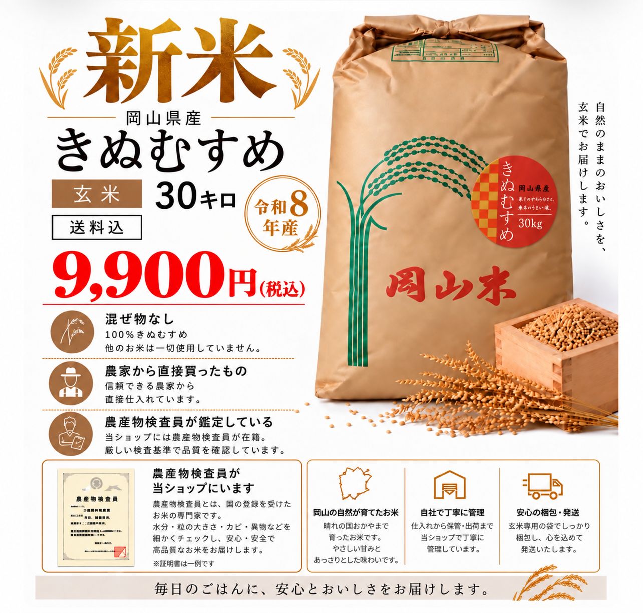 岡山県産 きぬむすめ 玄米30kg 単一原料米 - メルカリ