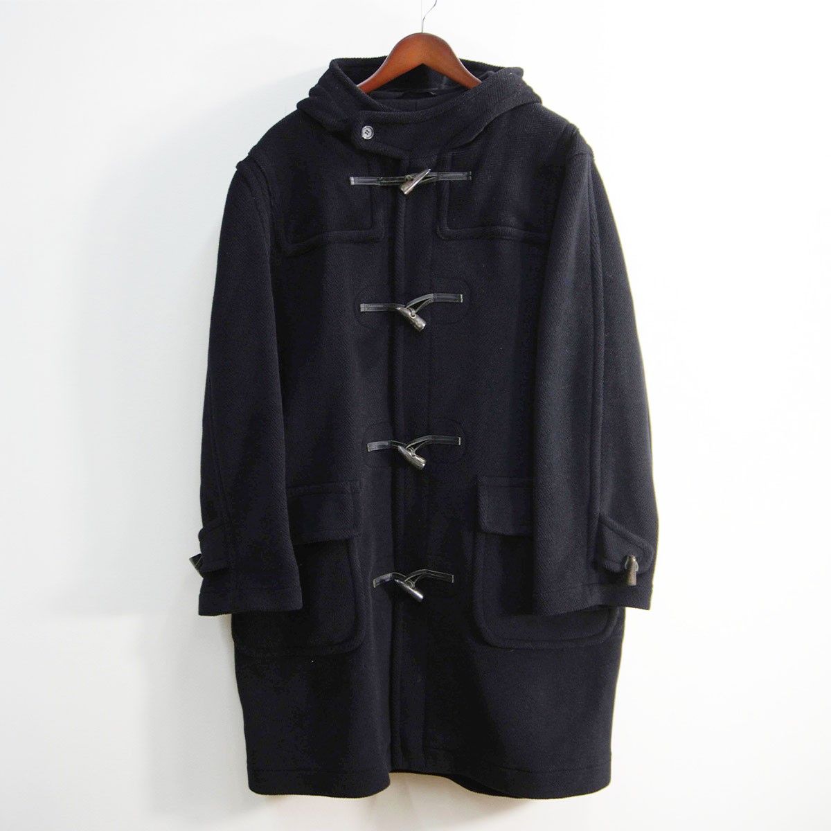 【英国王室御用達】80s-90s グレンフェル ダッフルコート 黒 ヘリンボーン 美品】GRENFELL【ヘリンボーン ダッフルコート】38 ブラック