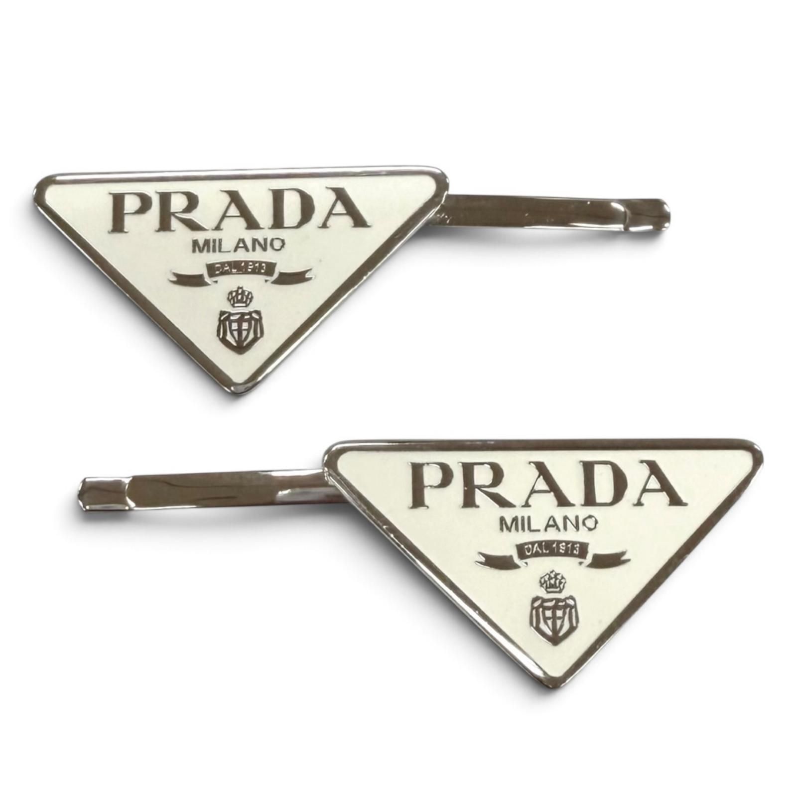 美品☆PRADA プラダ 1IF051 メタル ヘアピン ホワイト 2点セット
