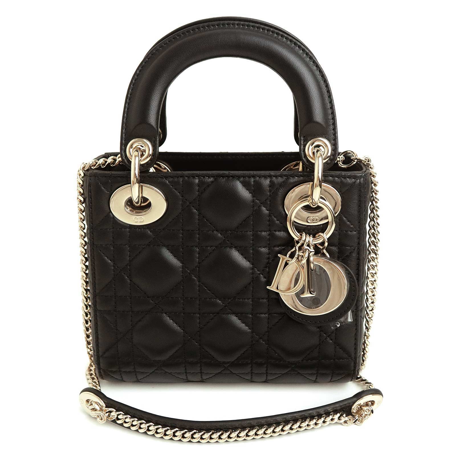 クリスチャンディオール M0505ONGE Lady Dior レディディオール ミニ カナージュ ラムスキン ブラック 2way チェーン ショルダー ハンドバッグ 斜め掛け レザー シャンパンゴールド金具 Christian Dior（未使用　展示品） 300,812円
