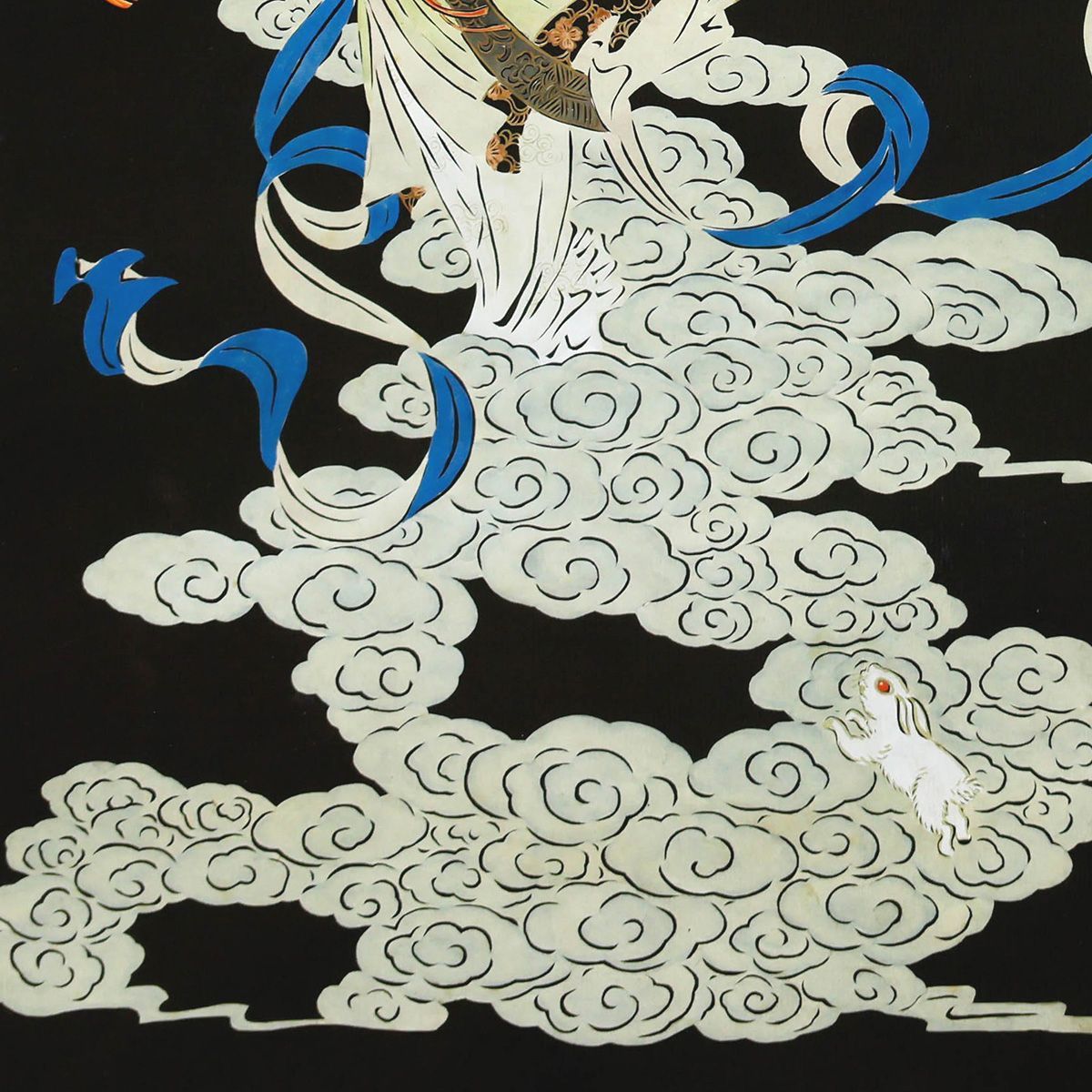 WISH】印章有「嫦娥奔月」中国画 約12号 大作 雲に乗る嫦娥が月へ