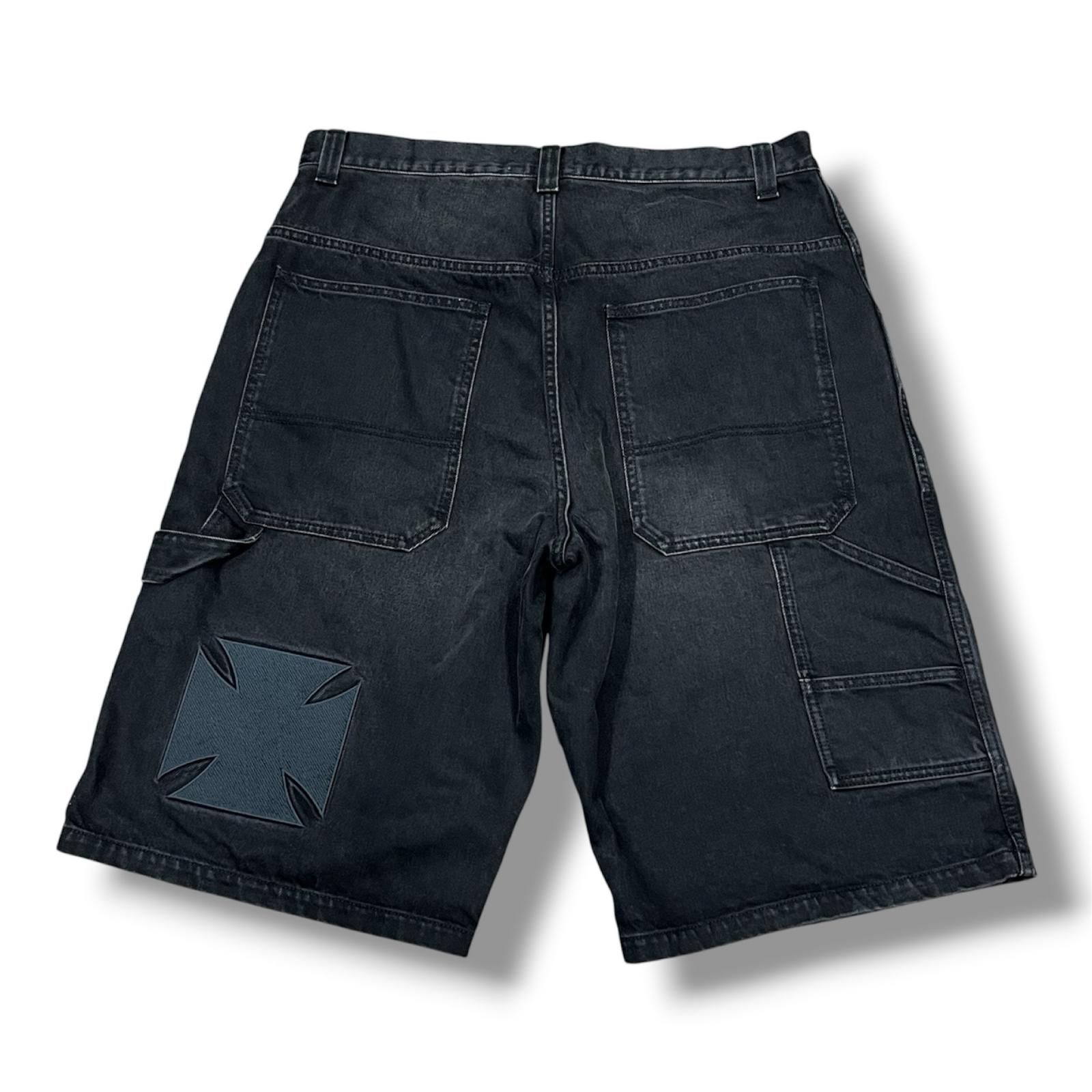 VETEMENTS ダメージ加工デニムハーフパンツ 参考上代159500円 VETEMENTS 26SS APLIQUE BIKER CROSS HIP-HOP DENIM