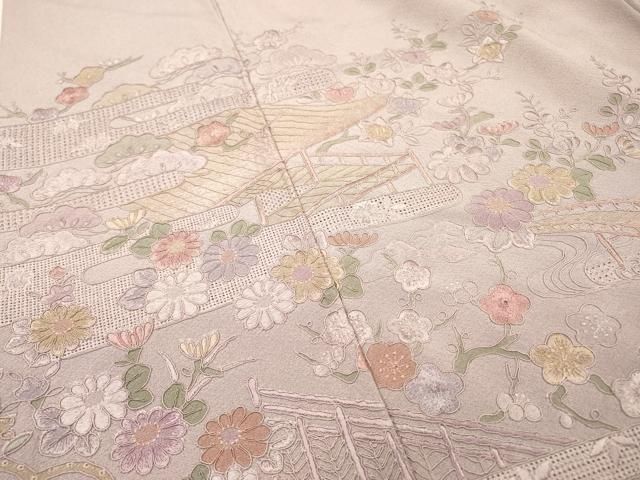 平和屋着物▽中国三大刺繍 スワトウ刺繍 汕頭刺繍 総刺繍 訪問着 風景