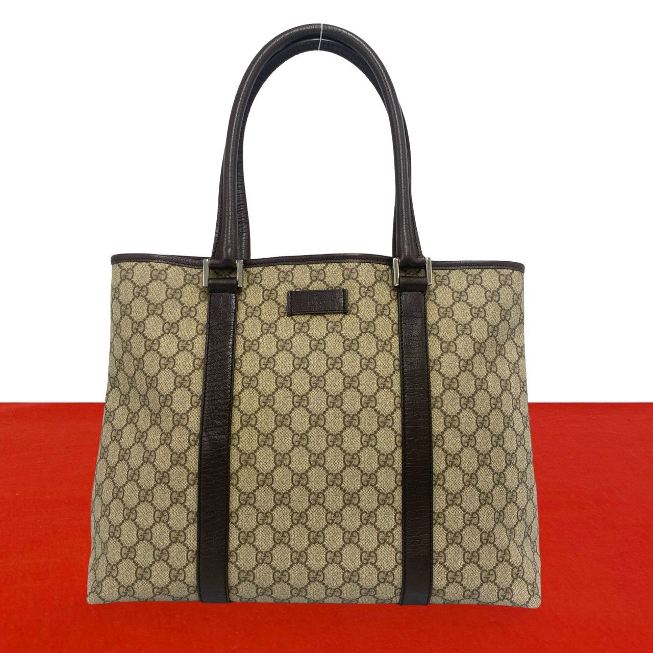 極 美品 希少品 GUCCI グッチ GGスプリーム ロゴ レザー 本革 トート
