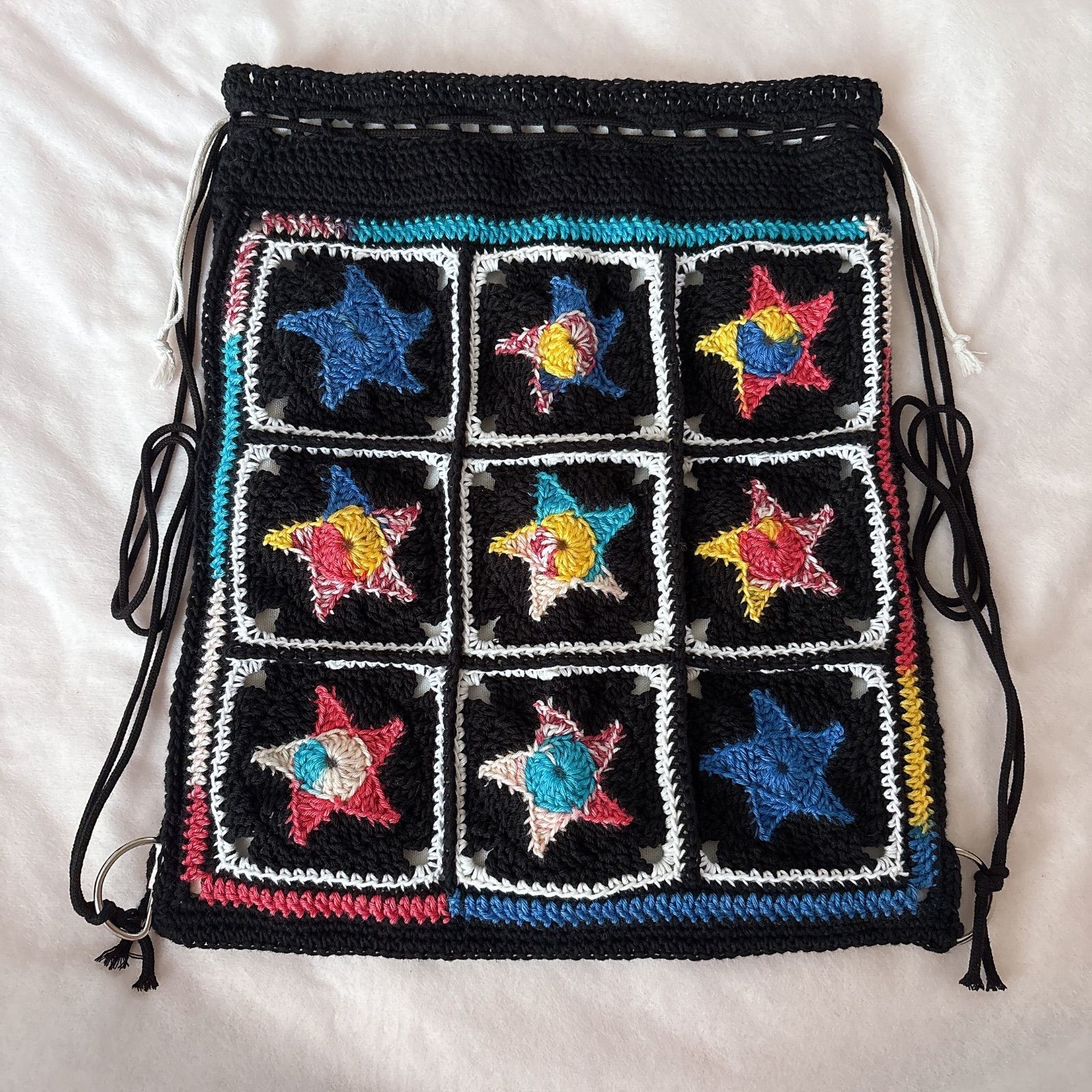 ハンドメイド・完成品】ナップサック リュック バッグ 編み物 星