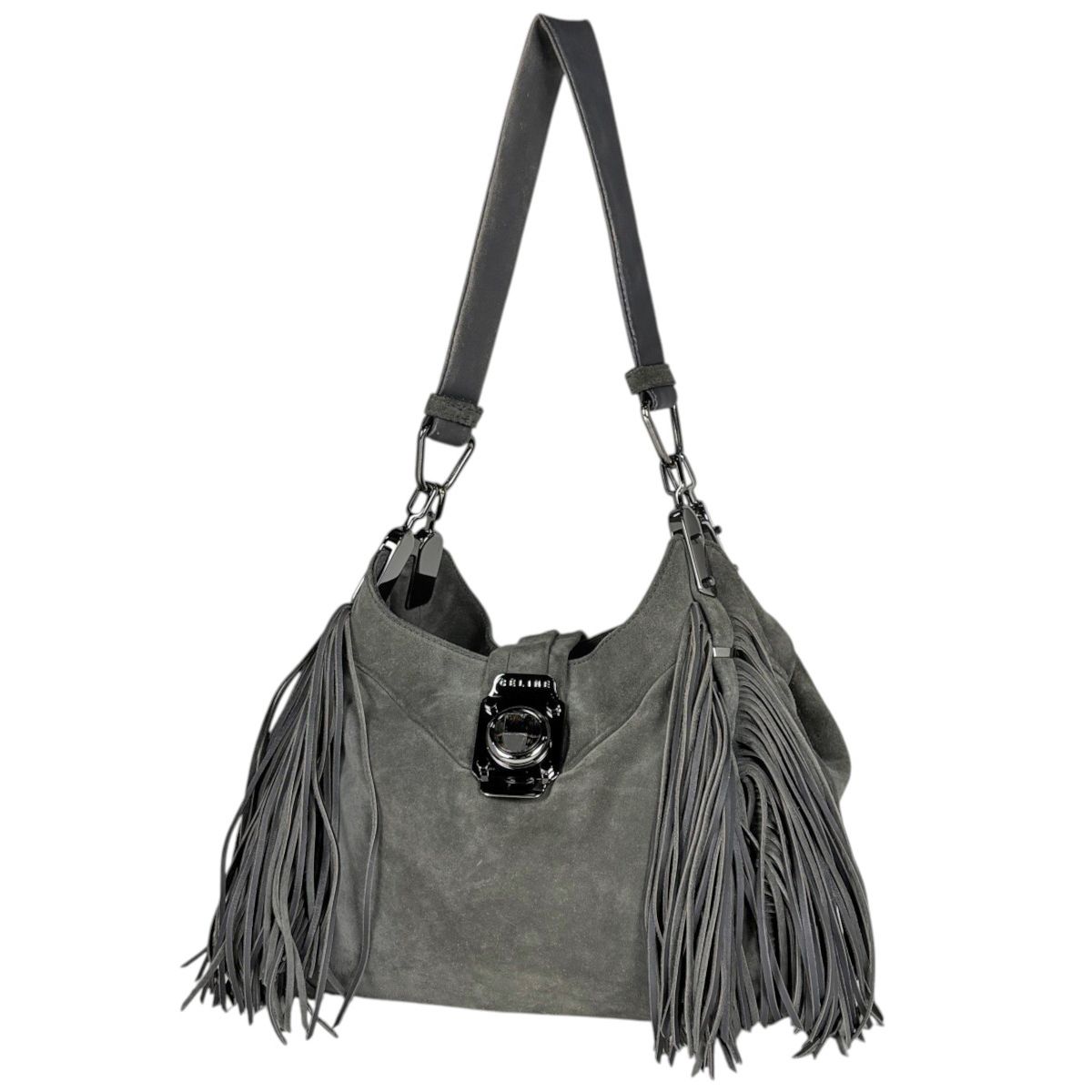 セリーヌ CELINE ショルダーバッグ フリンジ スエード グレー レディース 【中古】