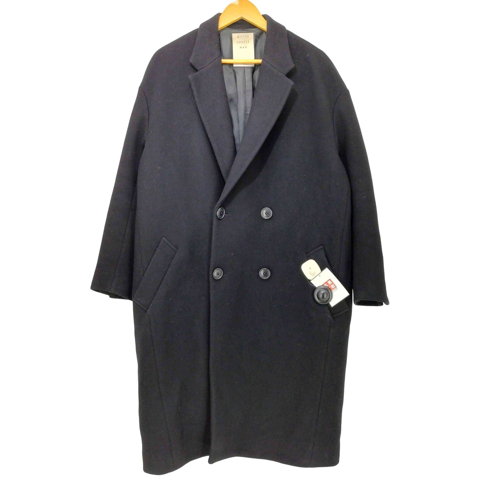 MISTERGENTLEMAN ダブルブレストチェスターコート M ブラック ミスタージェントルマン MR.GENTLEMAN ダブルブレスト ウール