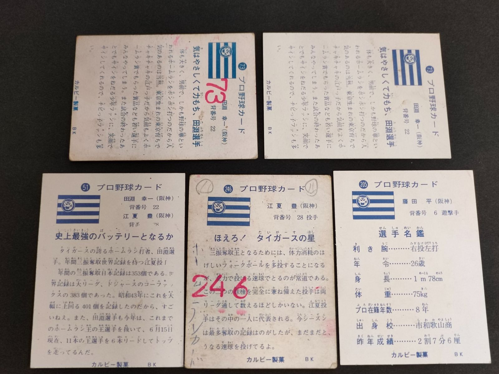 eb562 カルビー 73年 1973 プロ野球カード No73 田淵幸一 阪神