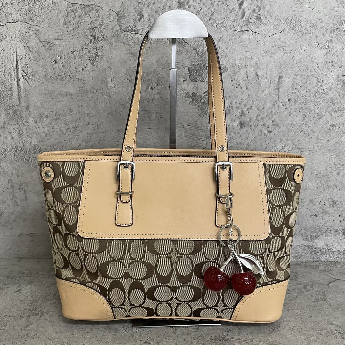 COACH Y2K Signature Canvas Tote Bag 美品 コーチ トートバッグ シグネチャー キャンバス レザー ベージュ