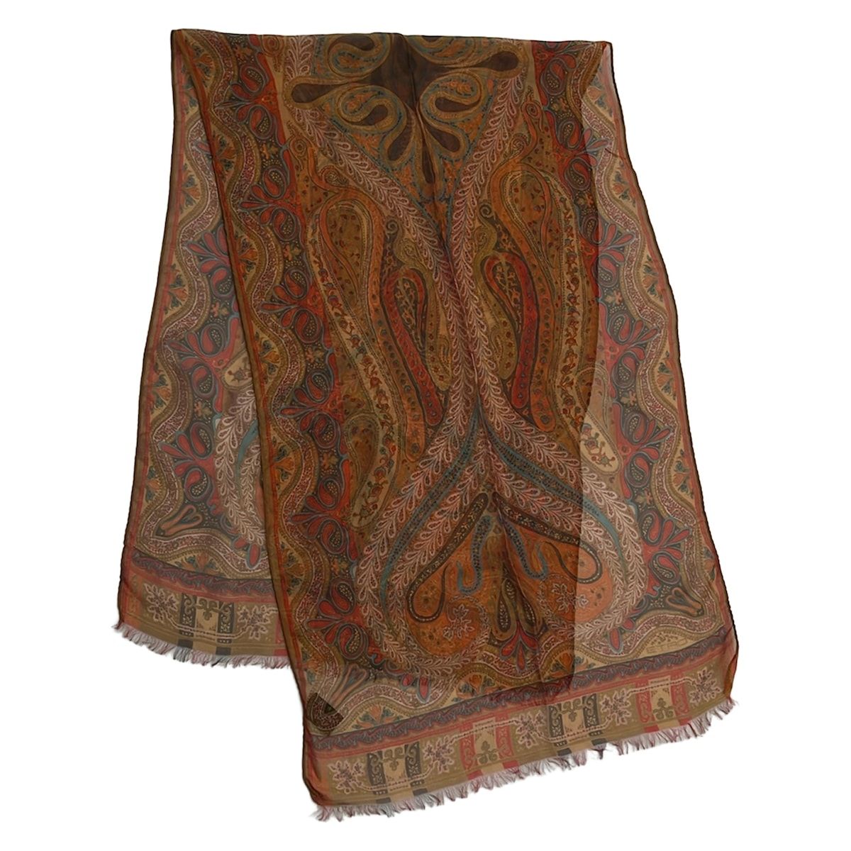 ETRO(エトロ) スカーフ美品 - オレンジ×レッド×マルチ ペイズリー柄 シルク