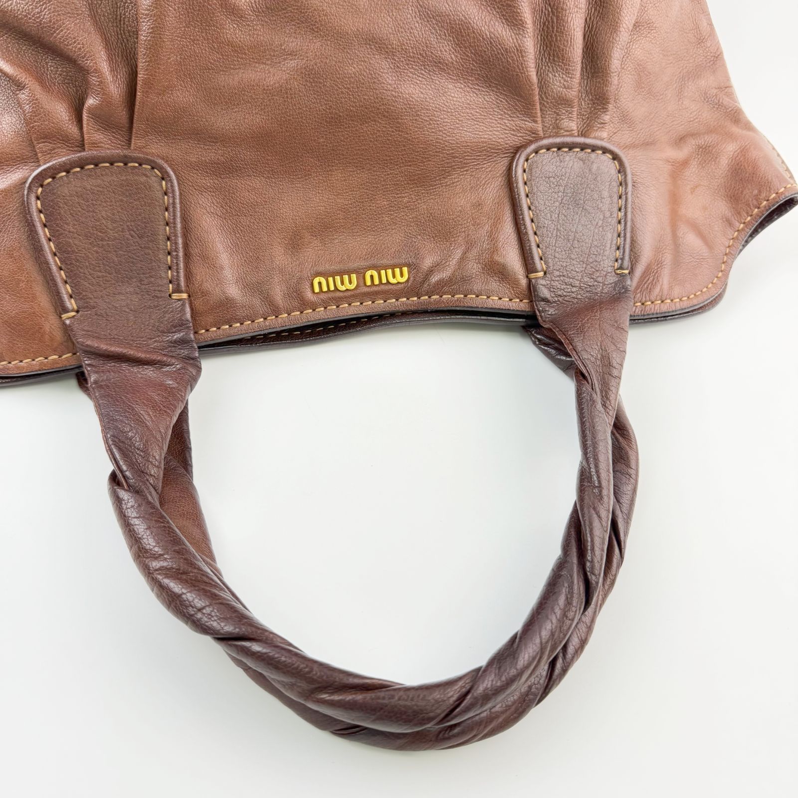 中古】MIU MIU ミュウミュウ ツイストハンドル ギャザー ロゴ トート