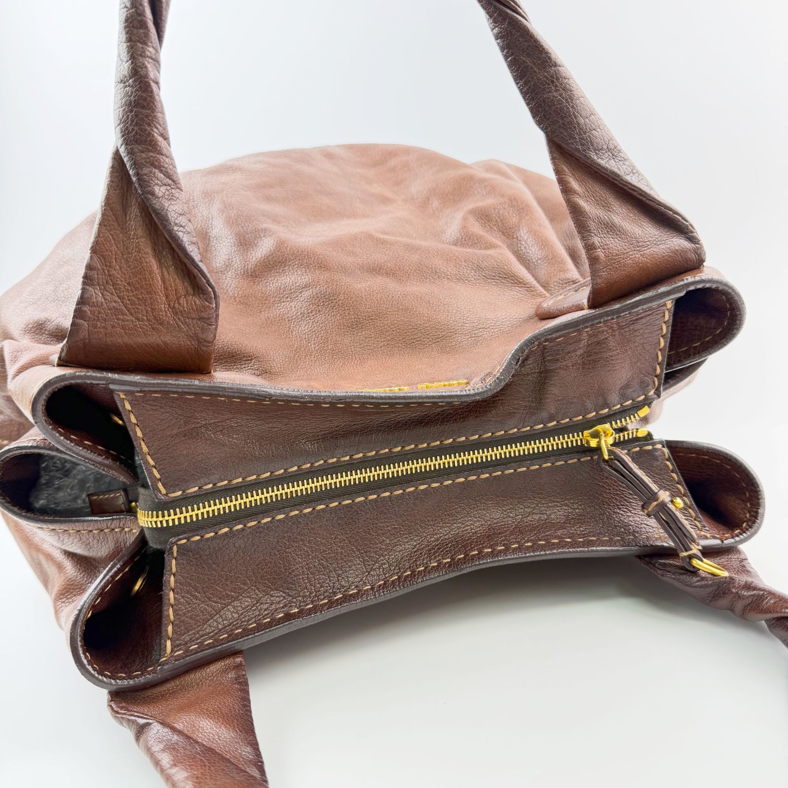 miu miu ギャザー ハンドバッグ ブラウン 中古】MIU MIU ミュウミュウ ツイストハンドル ギャザー ロゴ トート
