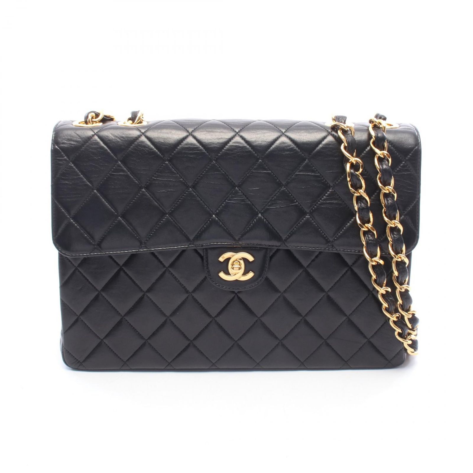 シャネル CHANEL ショルダーバッグ デカマトラッセ30 シングルフラップ ブラック ラムスキン（羊革） デカマトラッセ チェーンショルダー レディース Used A
