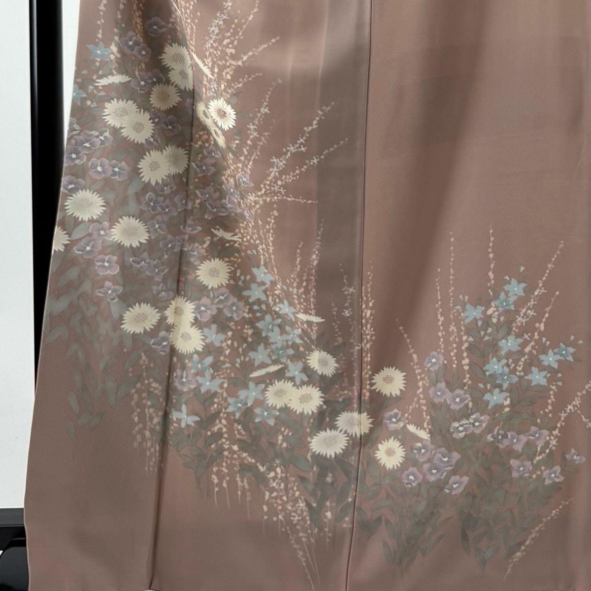 訪問着 身丈166.5cm 裄丈65cm M 袷 草花 刺繍 ピンク 正絹 優品 【中古